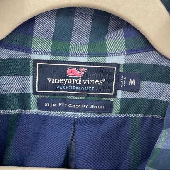 Vineyard Vines Shirt M Slim Fit Mens Performance Crosby Plaid Long Sleeve Blue - Picture 2 of 7